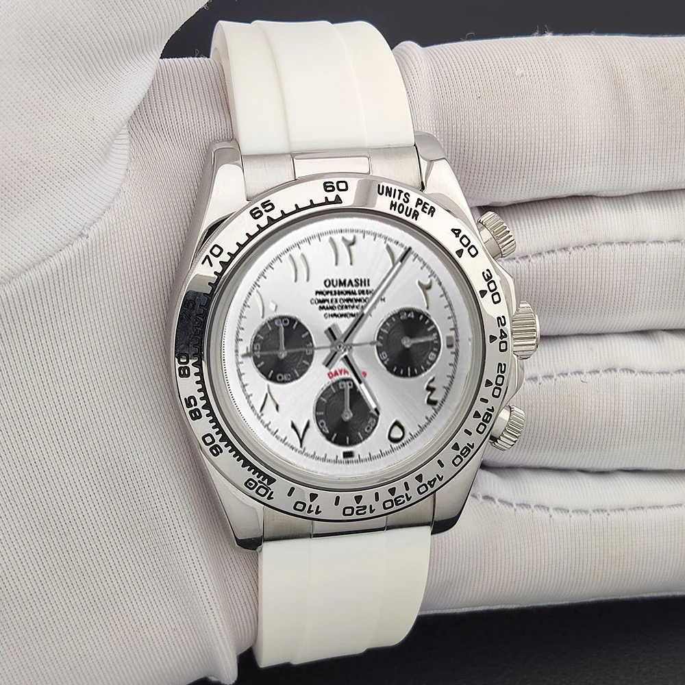 Orologio VK63 Cronografo Vetro zaffiro Orologi da uomo personalizzati VK63 Orologio in oro rosa Quadrante arabo in acciaio inossidabile Impermeabile 10ATM