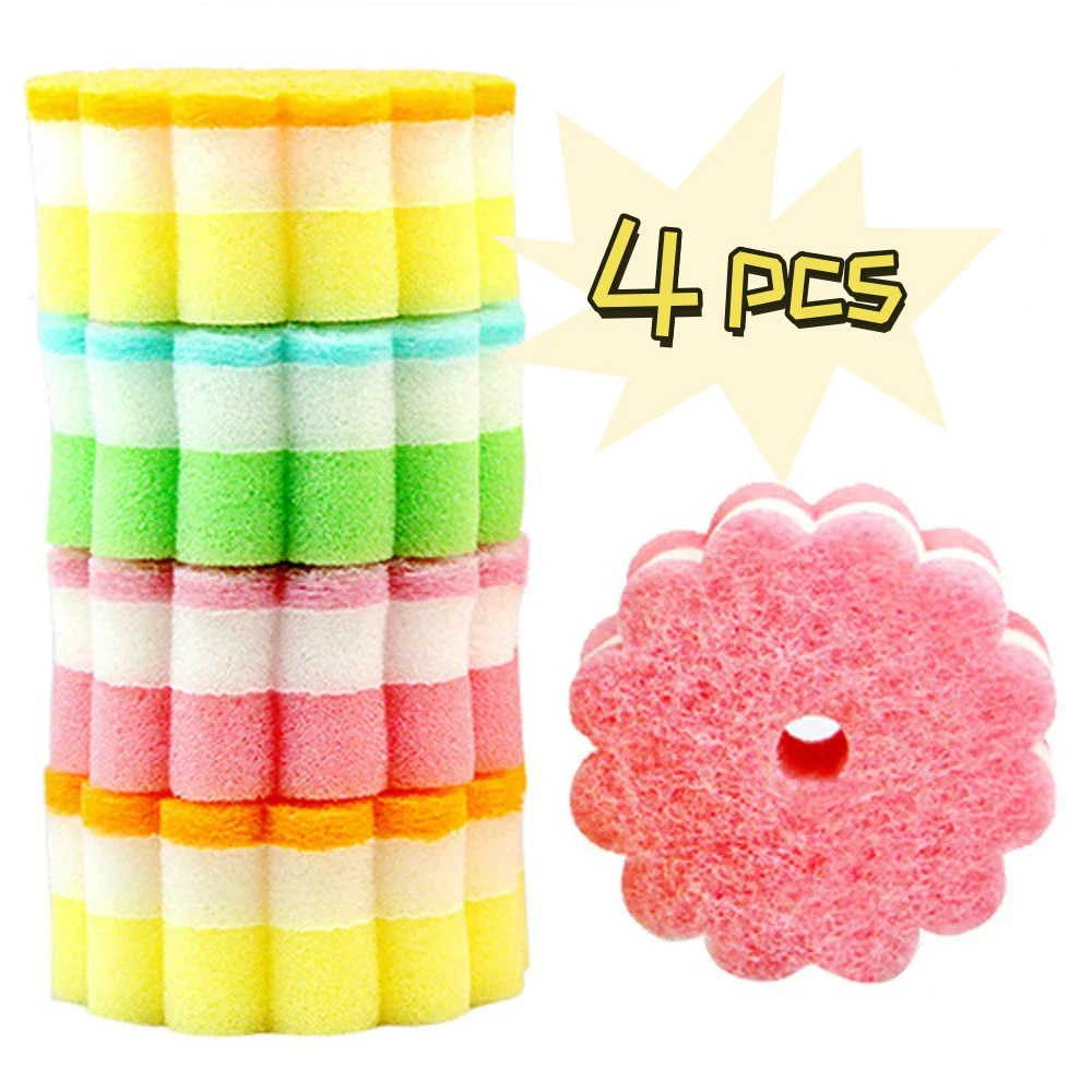 Flower Sponge Brush Cleaning, Multipurpose Dishwashing Sponge, Glass Cup, Household Kitchen, Bathroom Scrubber, Cloths, 4Pcs