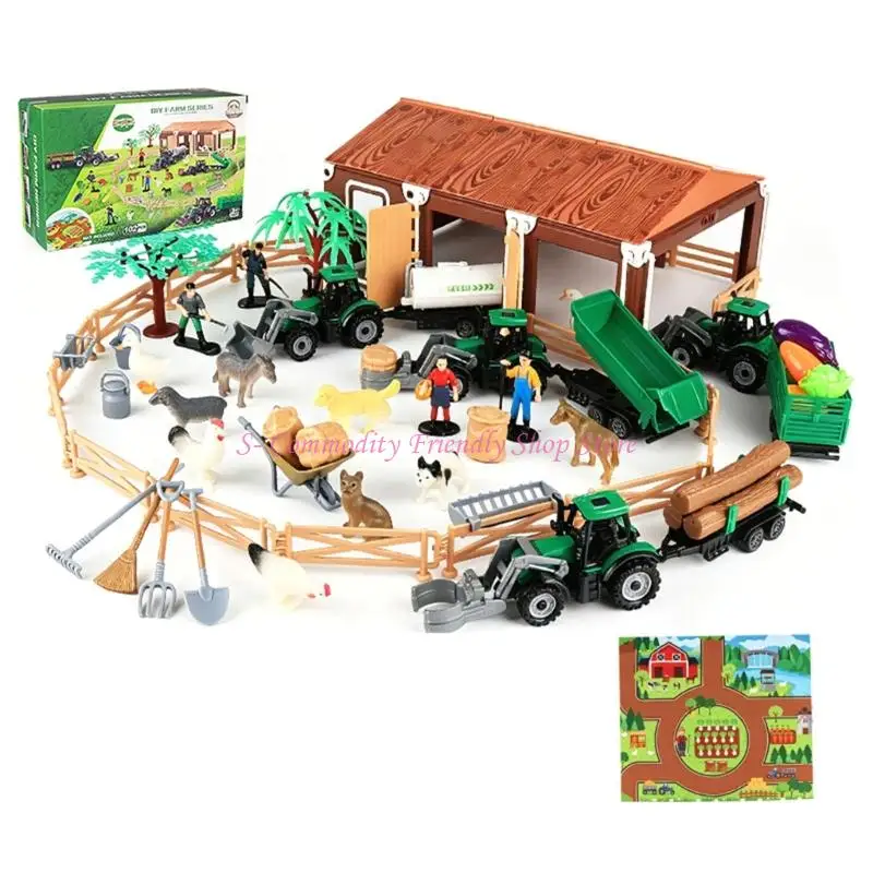 85AE Miniature Pretend Play Set with Loose Figures, Buildings, Fence Pieces, and Trees for Flexible Scene Arrangements