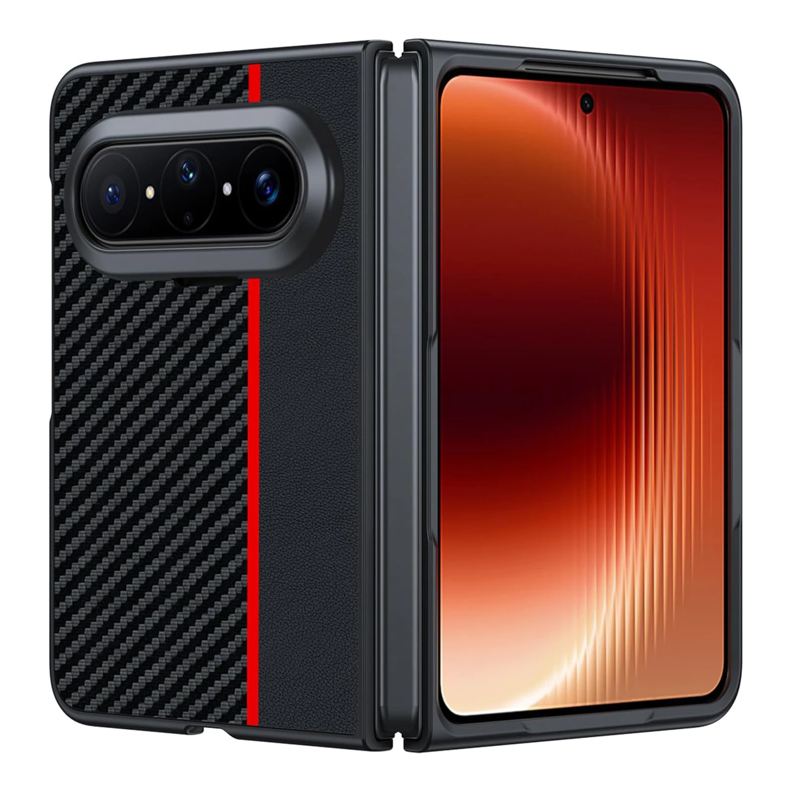

Slim Case for Huawei Pura X Max Slim Case Carbon Fiber Pattern Splicing Business Leather with Camera Lens Protection