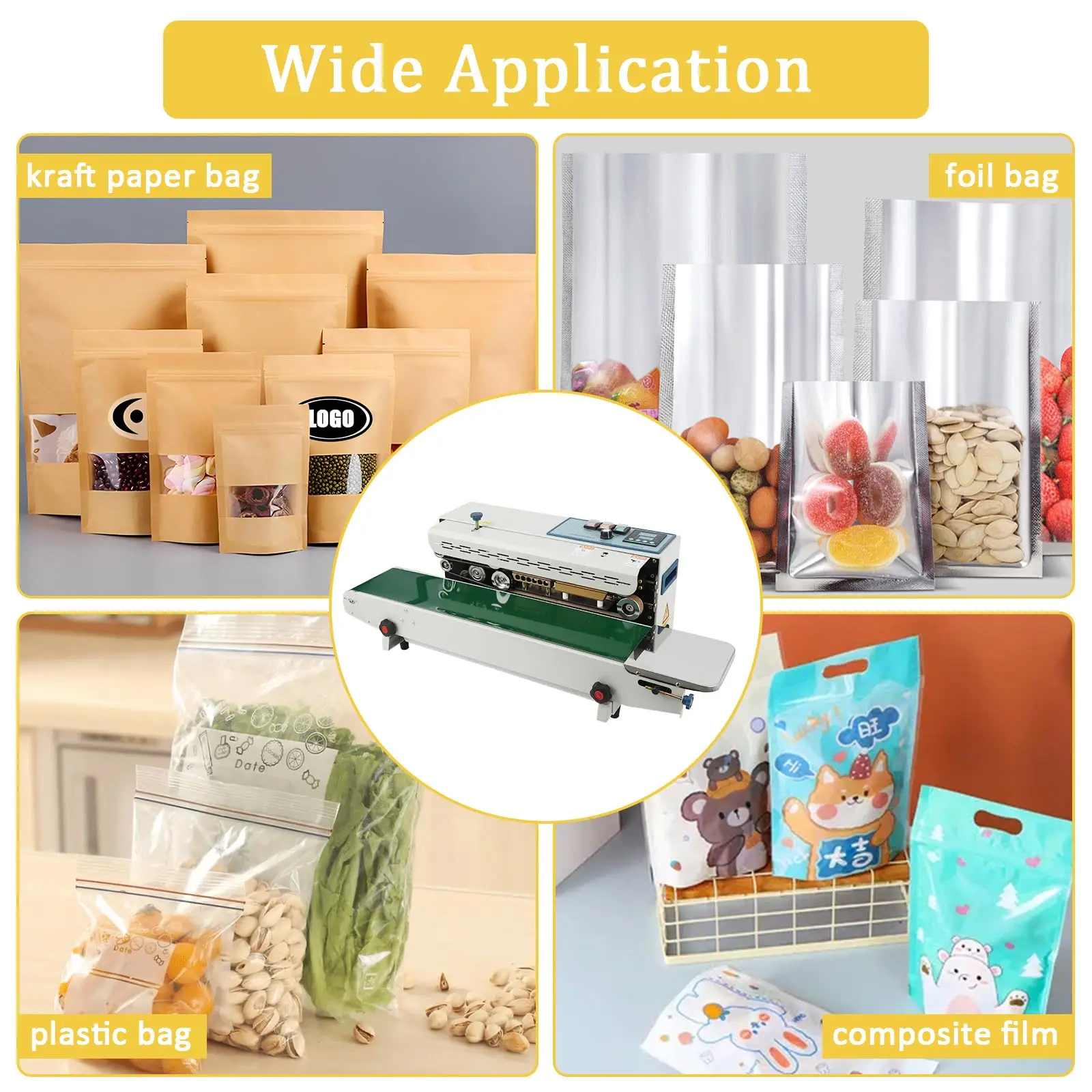 سدادة شريط حقيبة مستمرة 0-16 متر/دقيقة تحكم رقمي/محاكاة في درجة الحرارة مع طباعة التاريخ لأكياس بلاستيكية 0.02-0.08 مللي متر