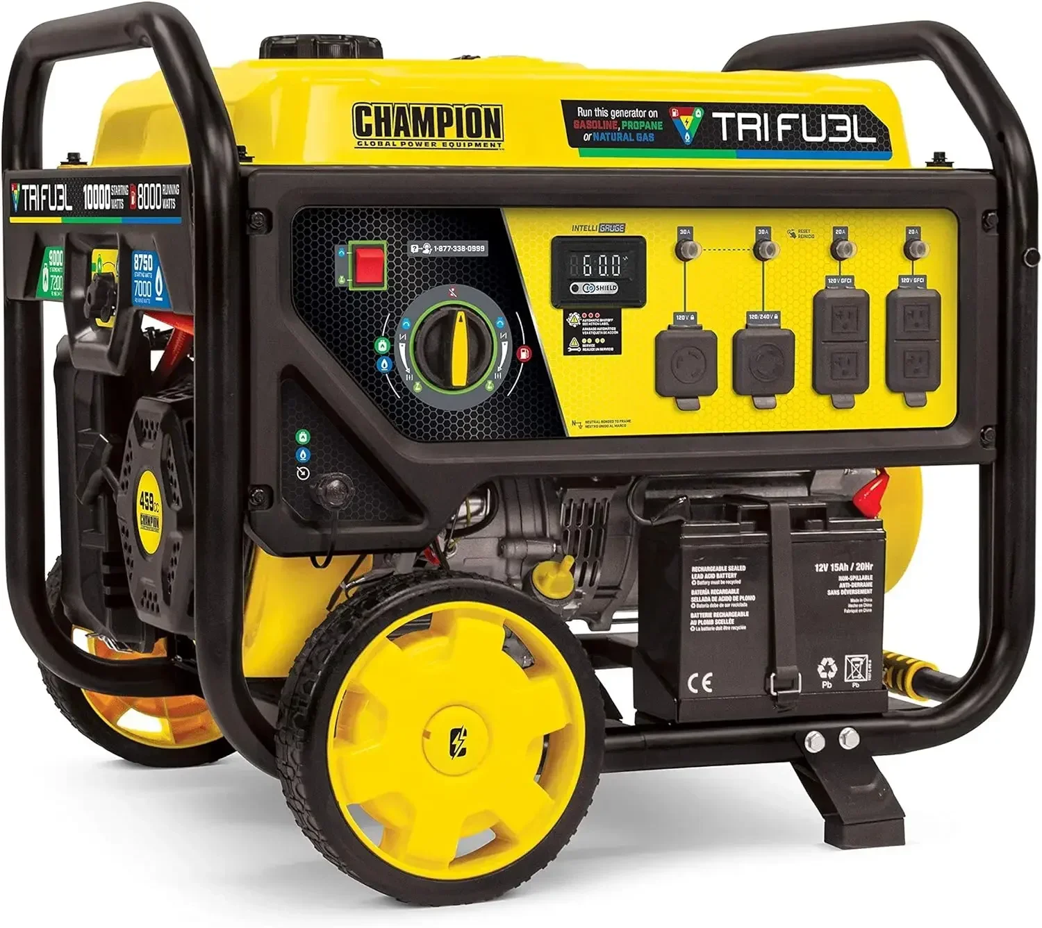 

New 100416 10,000/8,000-Watt TRI Fuel Portable Natural Gas Generator, NG/LPG Hose Kits and CO Shield | USA | NEW