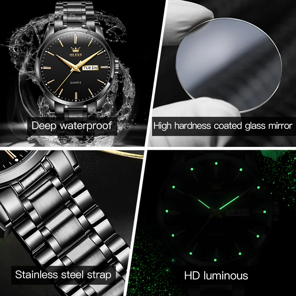 OLEVS 6898 Topmerk herenhorloge Lichtgewicht luxe heren origineel quartz horloge Waterdicht roestvrij staal Nachtlampje Datumhorloge