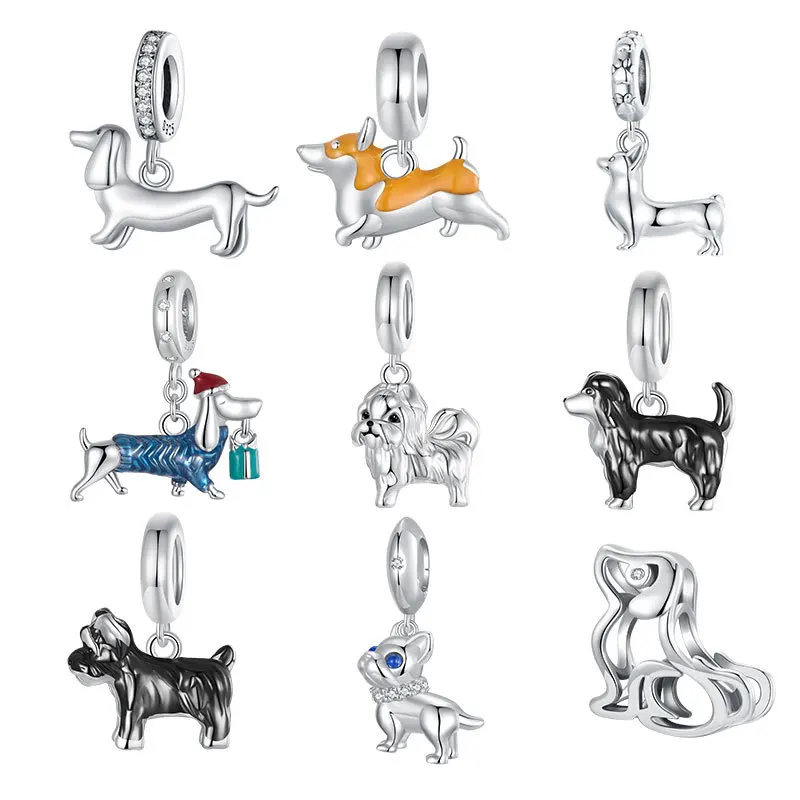 Personalized Pet Dog Cute Series S925 Sterling silver beads diy Ornament Hypoallergenic Sausage Dog Labrador Schnauzer Corgi