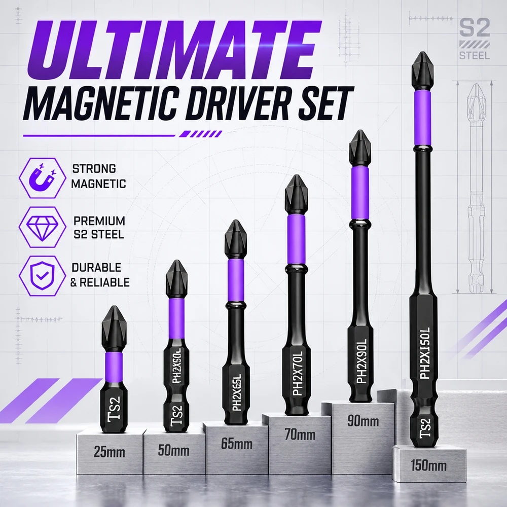 Anti Slip Magnetic Screwdriver Bits Set D1 Steel Phillips Head 1/4 Inch Quick Change for Electric Manual Driver