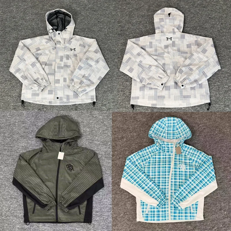 

Autumn High-quality MERTRA Jacket Streetwear Fashionable Plaid Logo Print Zipper Hooded Windbreaker Mertra Jackets Outerwear