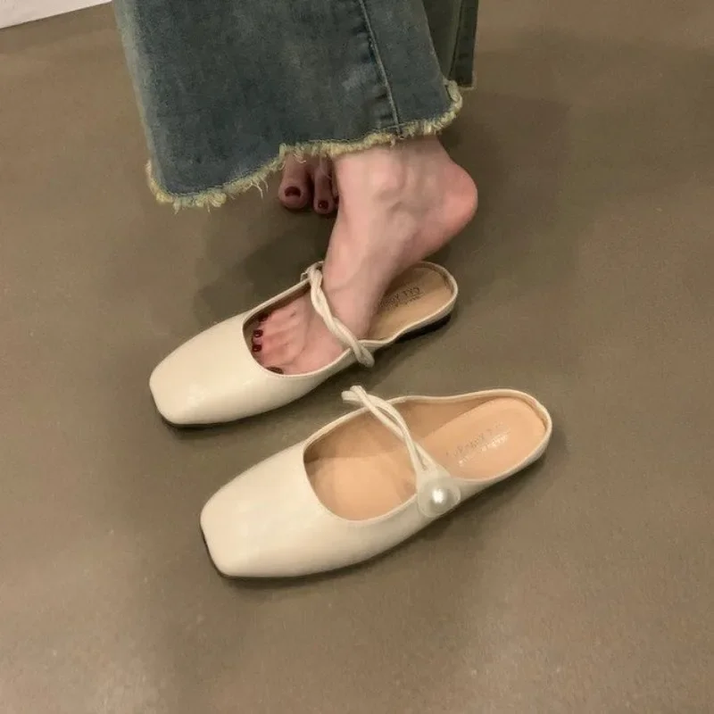 French Flat Silver Toe Slippers Summer Korean Version High-end Feeling Lazy Sandals