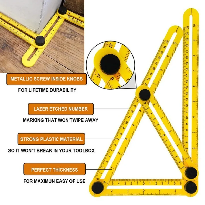 1pc Professional 4-in-1 Multi-Angle Measuring Tool - Durable ABS Plastic, Foldable Design Ruler for Precision Measurements