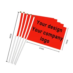Custom Hand Flag 14x21CM Company Logo Design Advertising Personalized Hand Waving Flags Holidays Birthday Party Festival Decor