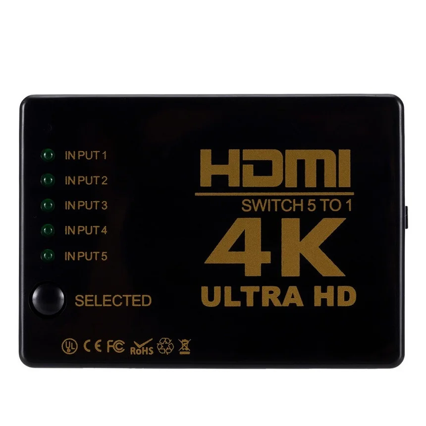 5 Port HDMI-Kompatibel Schalter 3D 1080p 4k Selector Splitter Hub mit IR Fernbedienung für HDTV DVD BOX HDSwitcher 5 In 1 Heraus