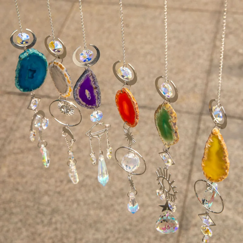 Outdoor Garden Suncatchers Stone Agate Lighting Pendant Crystal Sun Catcher Prism Ball Decoration Rainbow Garden Decoration