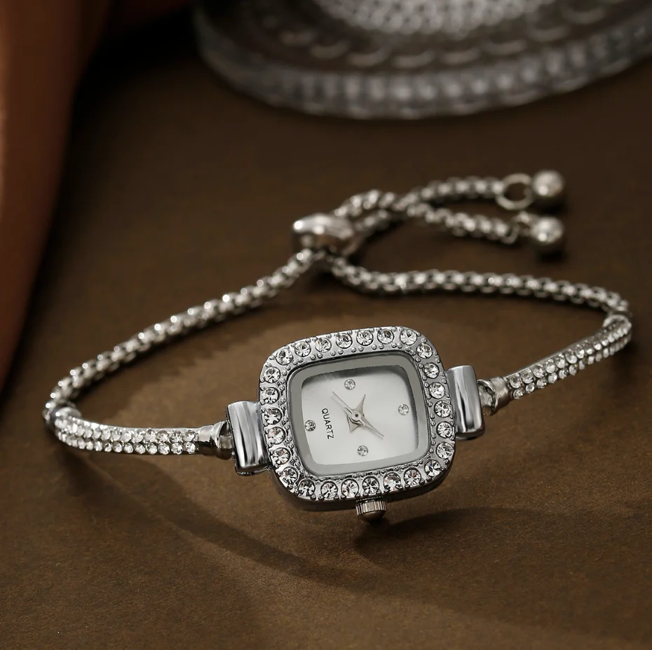 Women\'s Watches Fashion Rhinestone Square Bracelet Ladies Quartz Watch Reloj Mujer Girls Clock Gift