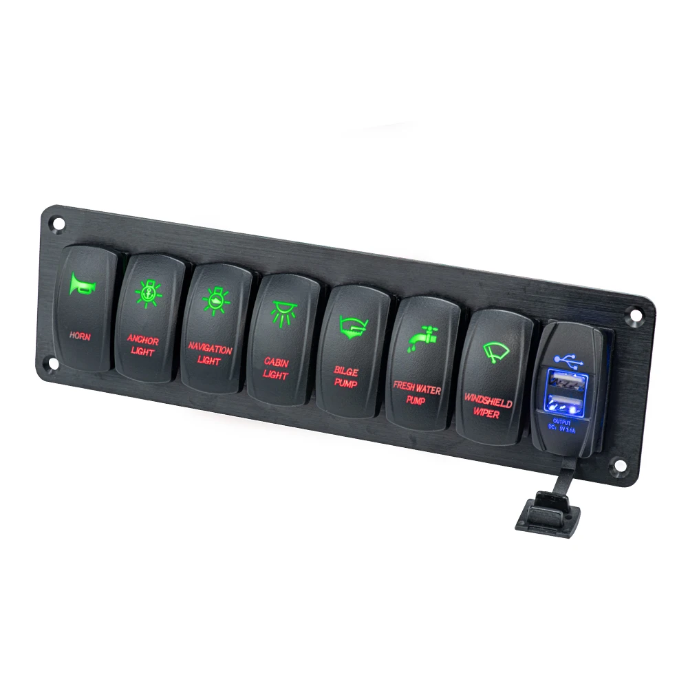 Panel przełącznika kołyskowego 7-gniazdowego USB Samochód Łódź Marine RV Truck 12V 24V