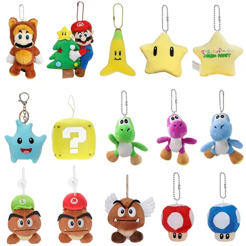 Mario Luigi Pendant Plush Toy Yoshi Goomba Mushroom Backpack Decorate Doll Banana Yellow Super Star Christmas Tree Keychain Gift