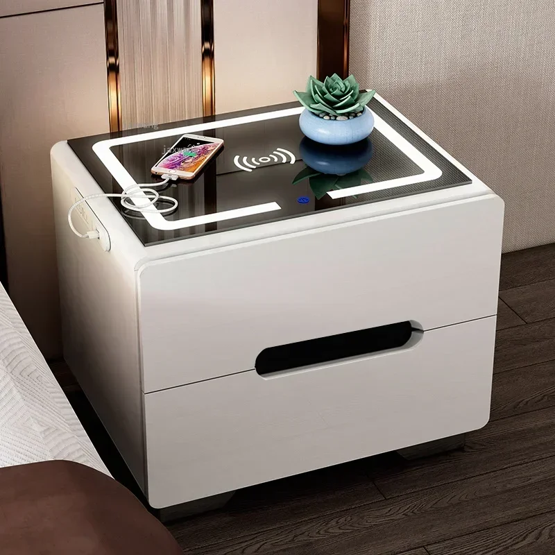 Living Room Smart Bedside Table Bedroom Furniture Storage Nightstands Simple Modern Wireless Rechargeable Hotel Bedside Cabinet