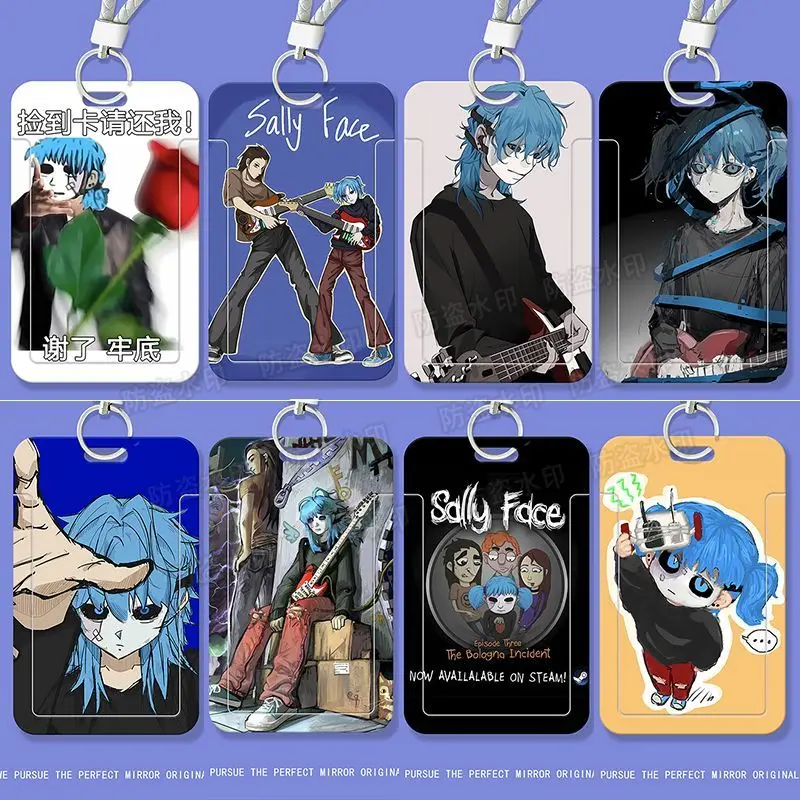 Portatarjetas Anime Sally Face Sal, funda para tarjeta de identificación con cordón para colgar en el cuello para estudiantes