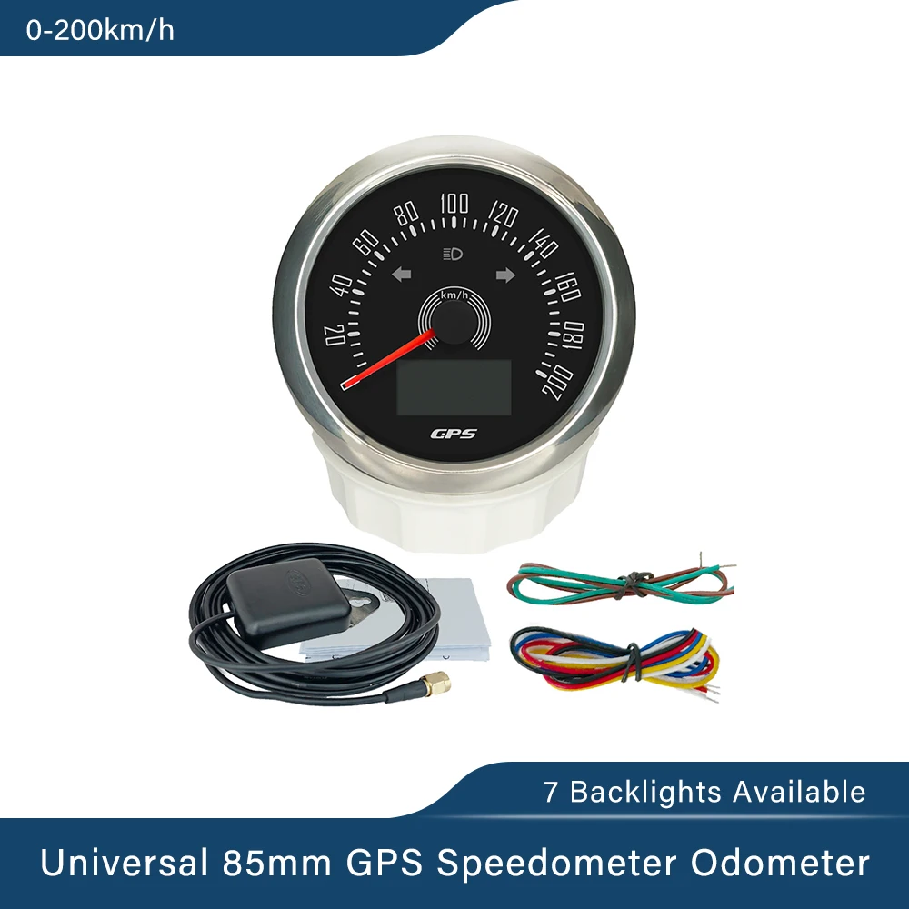 Newest 85mm GPS Speed Gauge with COG TRIP ODO Left Right Turn Light High Beam with 7 Colors Backlight for Car Boat Motorcycle