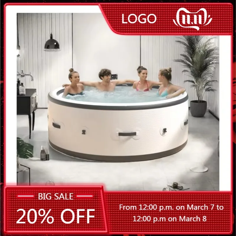 

STLF Outdoor Hot Tub 6 Persons Garden Spa Portable Whirlpool Spa Air Bubbles Indoor Round Inflatable Hot Tub Spa Bath Tub