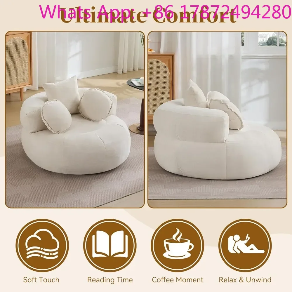 Round Oversized Chair Floor Sofa Chair, Chenille Compressed Circle Chaise Lounge
