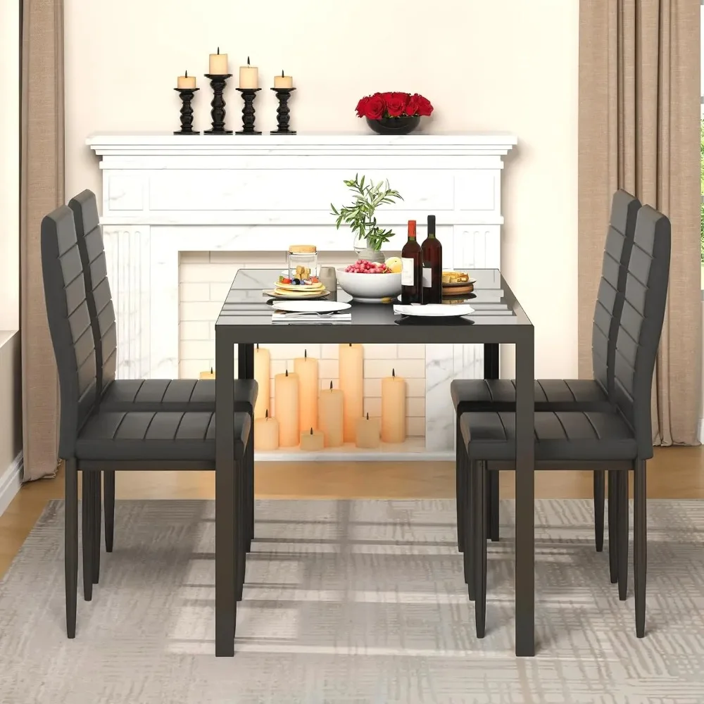 Bar Table Set of Faux Marble Top,PU Leather Stools,3/4/5 Piece Pub Height Set, Dining Set