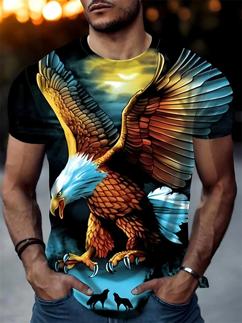 Fashion Men's Bald Eagle Graphic Print T Shirt Crew Neck Short Sleeve Wildlife Casual Streetwear Tee Tops