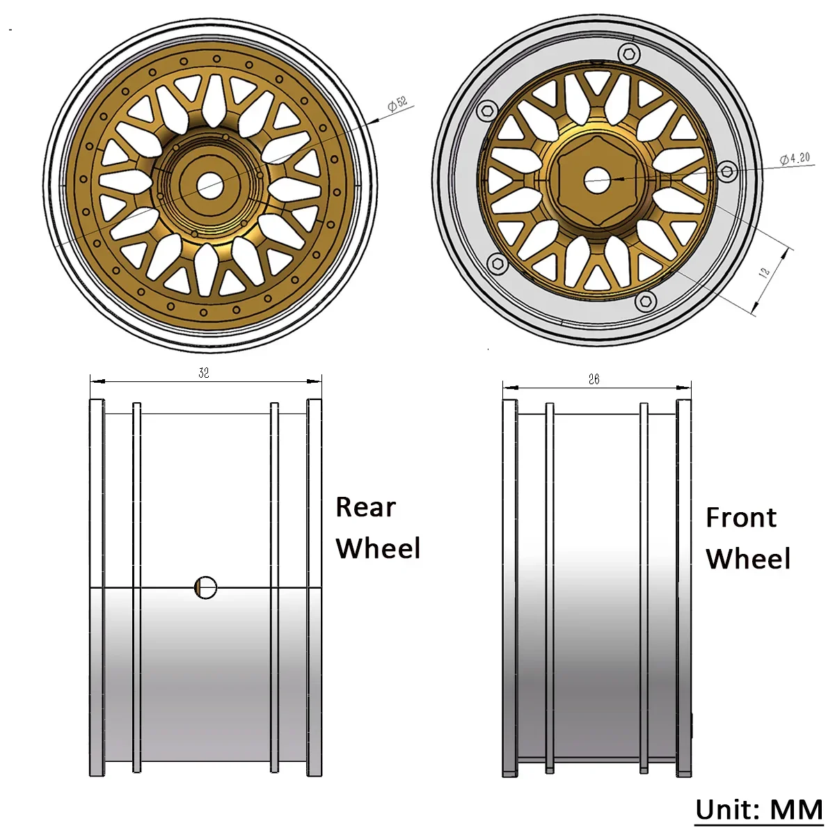 Aluminum Front Rear Wide Mesh Wheels Set for Tamiya TA02 TA02SW TA01 TA02W TA03 Chassis 1/10 RC On-Road Touring Car