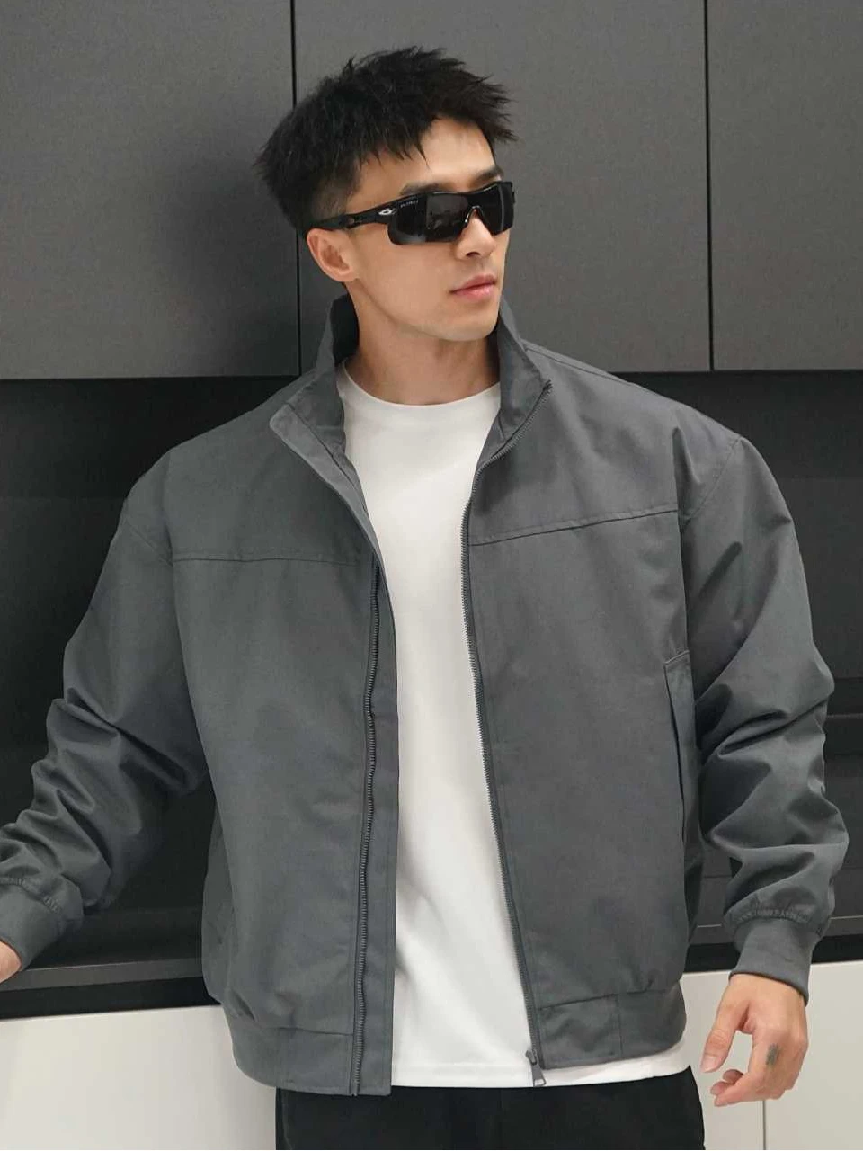 

Casual Loose Men's Workwear Jaet Pilot Sle Stand Collar Tee-Proof Autumn Winter Faion Outerwear Polyester Fabric