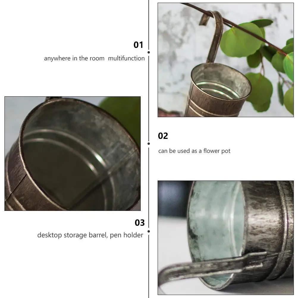 

2Pcs Iron Plant Pots Vintage Wrought Hanging Flower Holder Bucket Gardening Planter Basket Storage Barrel Pen Pot Durable