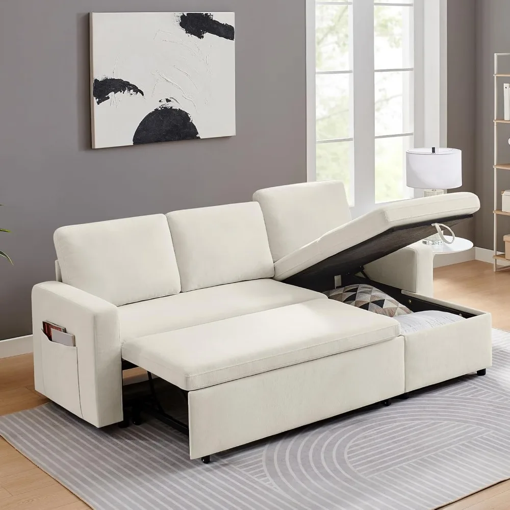 85’’ Sofa Bed,2 in 1 Sleeper Sofa with Multiple Storage Spaces and Detachable Chenille Cover, Easy to Assemble, Comfy Futon
