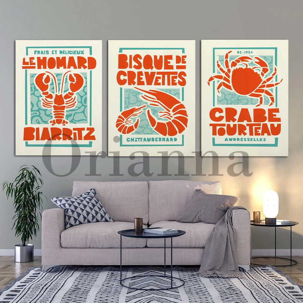 Kitchen Poster Print | French Biarritz Lobster Crab Prawns Shrimps | Foodie Gift | Wall Decor | Quirky Art Print | Kitchen Decor