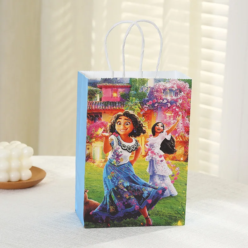 Bolsa de papel Kraft con asa para decoración de fiesta de cumpleaños de Disney, caja de dulces, suministros para juguetes de cumpleaños de niños,