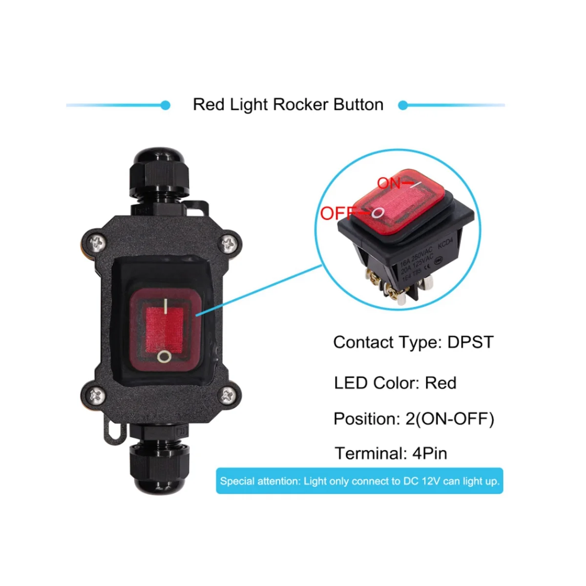 IP67 saklar Inline tahan air, saklar tahan air arus tinggi 12V DC 20A