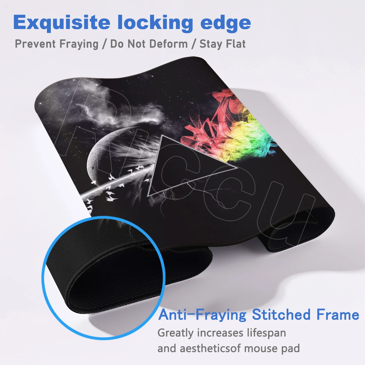 Black Mouse Pad Moon Rainbow Triangle Rock Style Art Table Mat Large Rubber Non-slip Base Keyboard Rug Company For Gift Mousepad