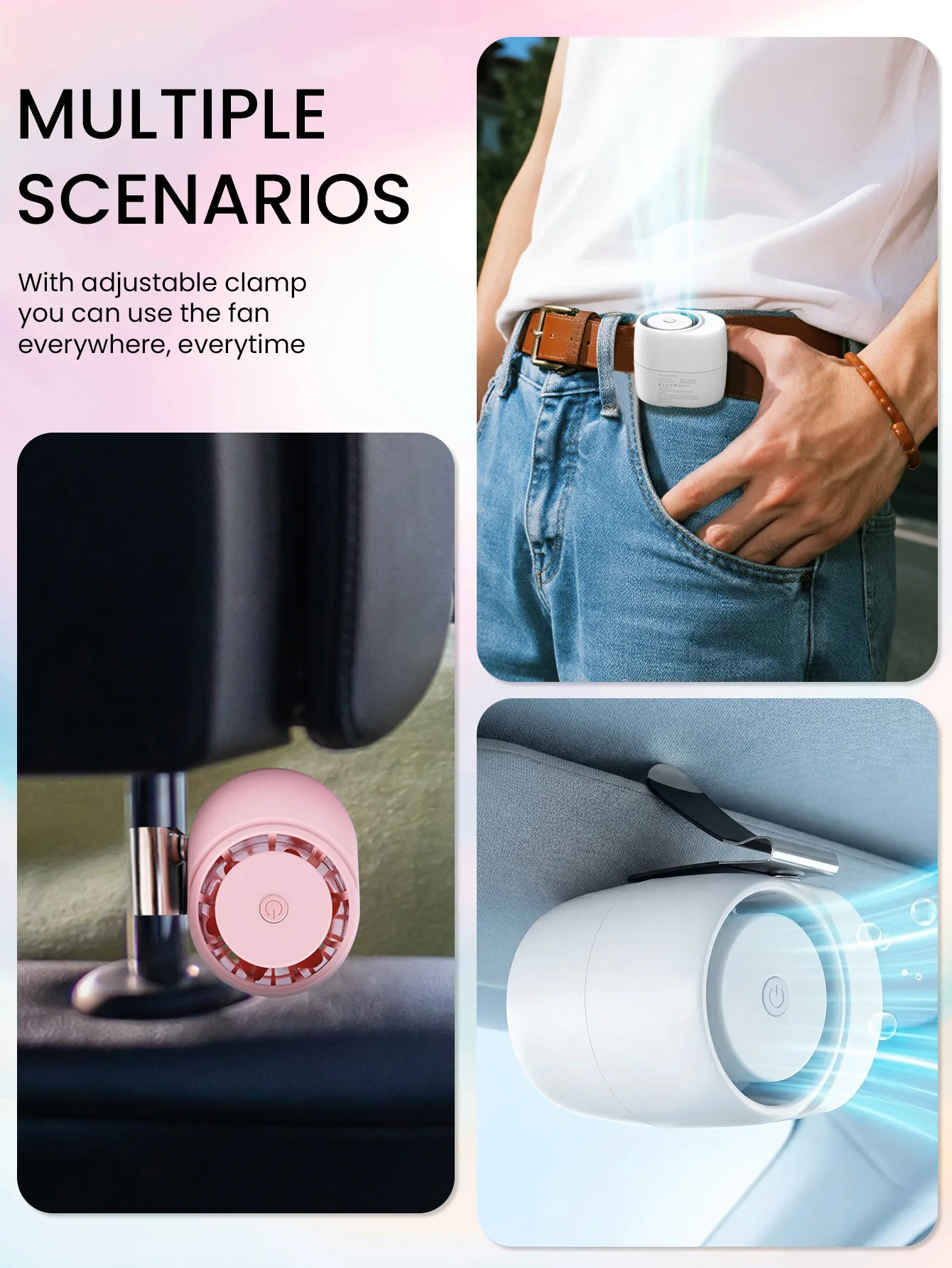 EIGIIS New USB Rechargeable Portable Cooling Device,Silent Mini Bladeless Cooler, Adjustable Speed Clip-on Design for Shirt, Waist, Outdoor Travel & Office