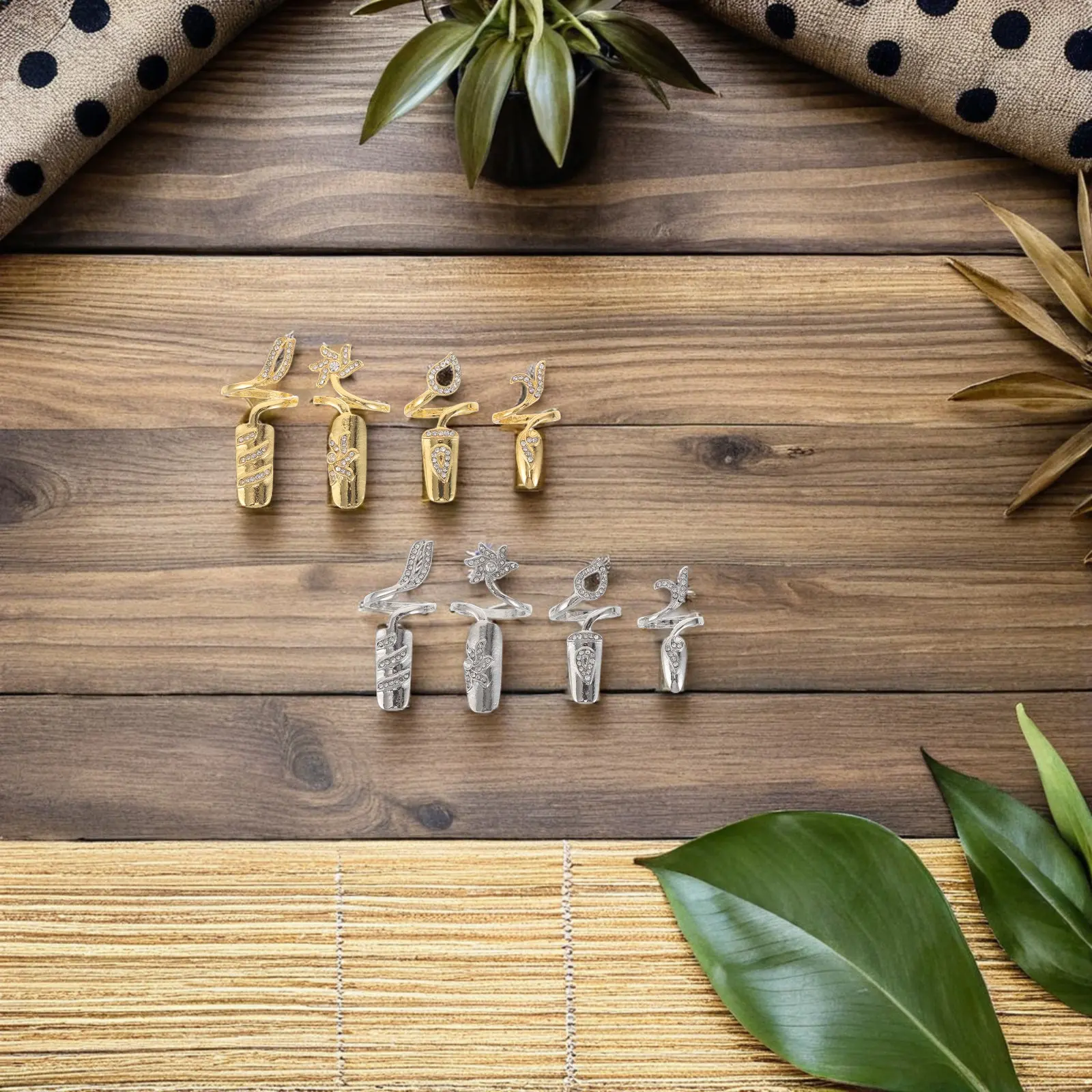 

Набор из 8 регулируемых колец для ногтей из сплава для женщин, легкие декоративные украшения для маникюра на кончики пальцев