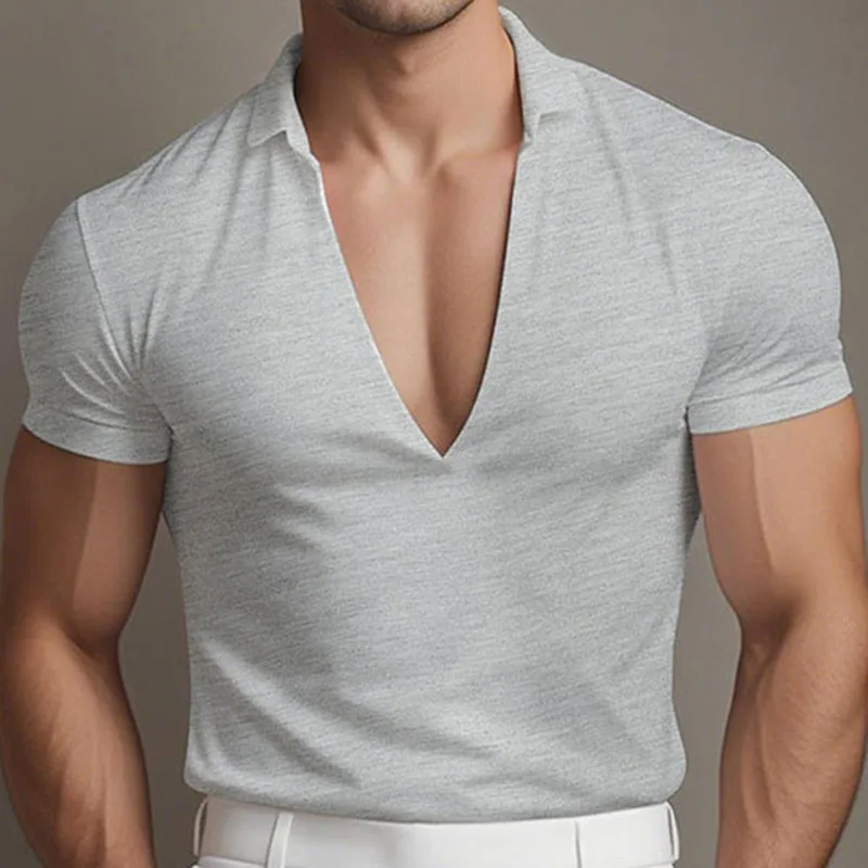 

2026 Spring Summer Men's V Neck Short Sleeve T Shirt Breathable Lightweight Casual Business Basic Tee Tops