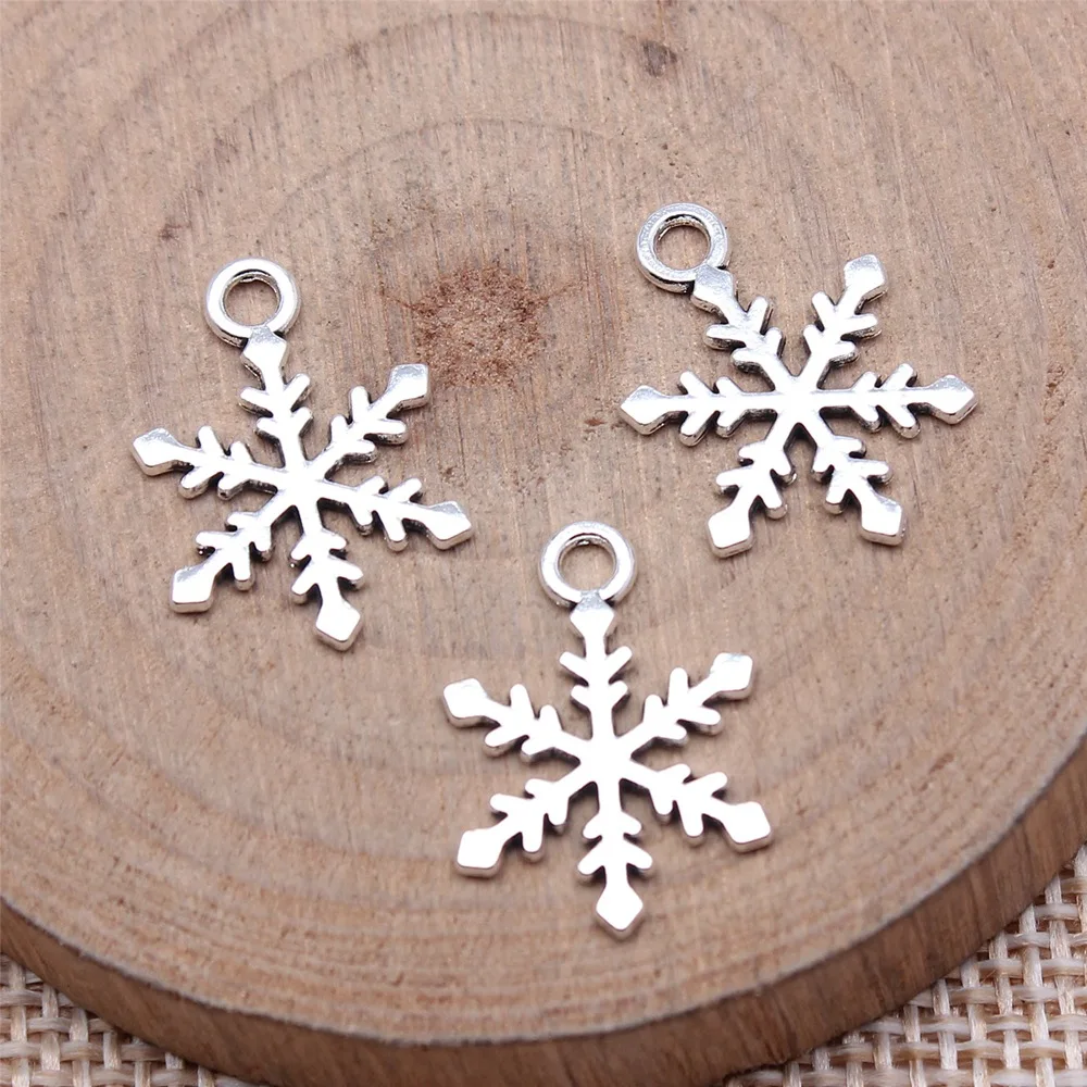 

80pcs 14x19mm(0.55x0.75inch) Antique Silver Color Snowflake Charms Pendants DIY Jewelry Making Accessories