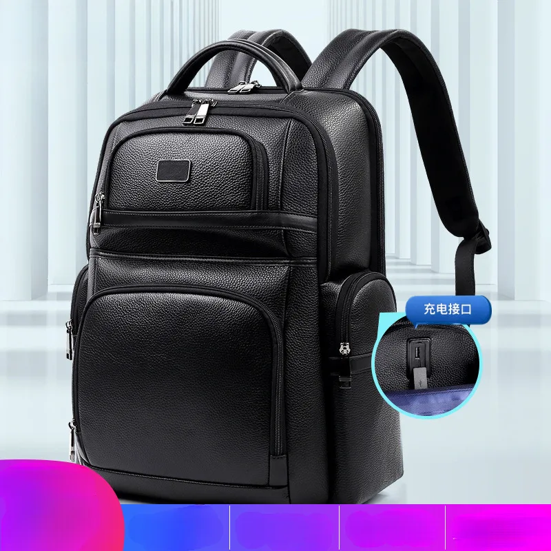 

New Genuine Leather Men's Top Layer Cowhide Laptop Large Capacity High-end Business Men Backpack Gift Bag