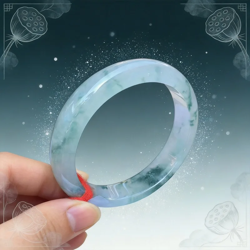 Jade bracelet with ice-like texture and floating floral patterns