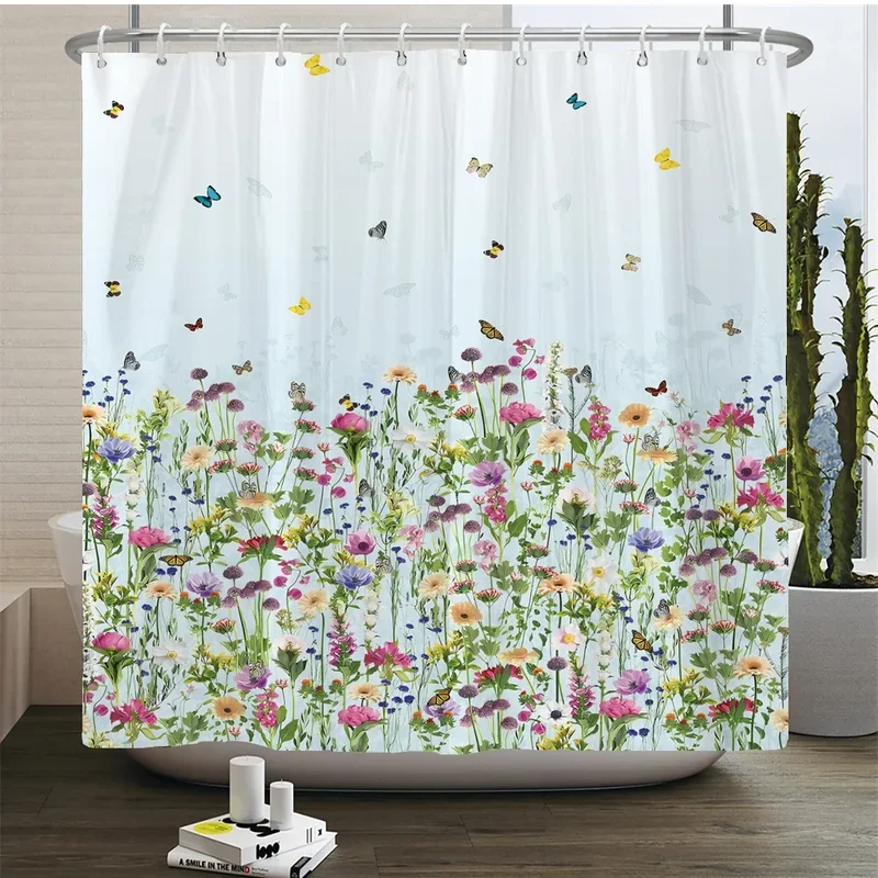 Elegant flowers shower curtain 180x180cm floral shower curtain polyester Bath Curtain bathroom decor machine washable with hooks