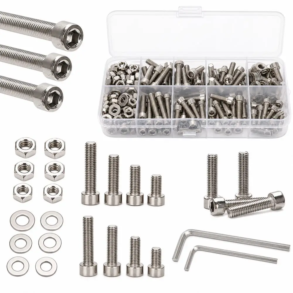 240pcs Stainless Steel Stainless Steel Bolt Set Corrosion Resistant Head Nut And Bolt Set Hex Wrench Included DIY Projects