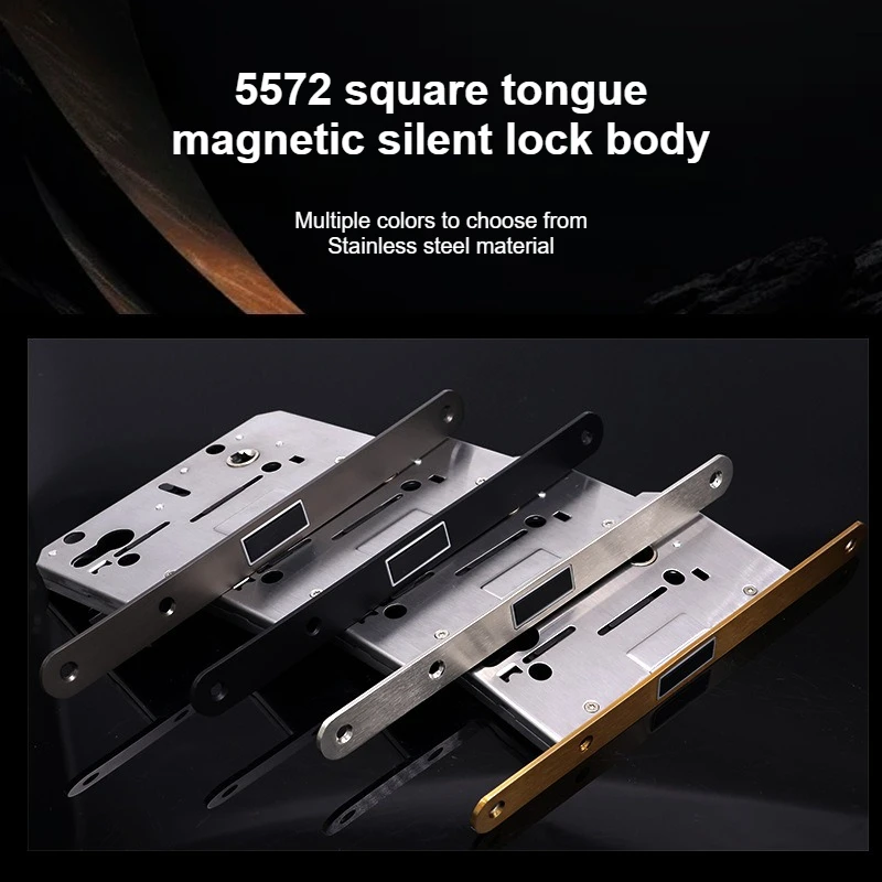 European Standard 7255 Magnetic Silent Lock Body Thickened StainlessSteel Panel Magnetic Square Tongue Lock Body Multiple Colors