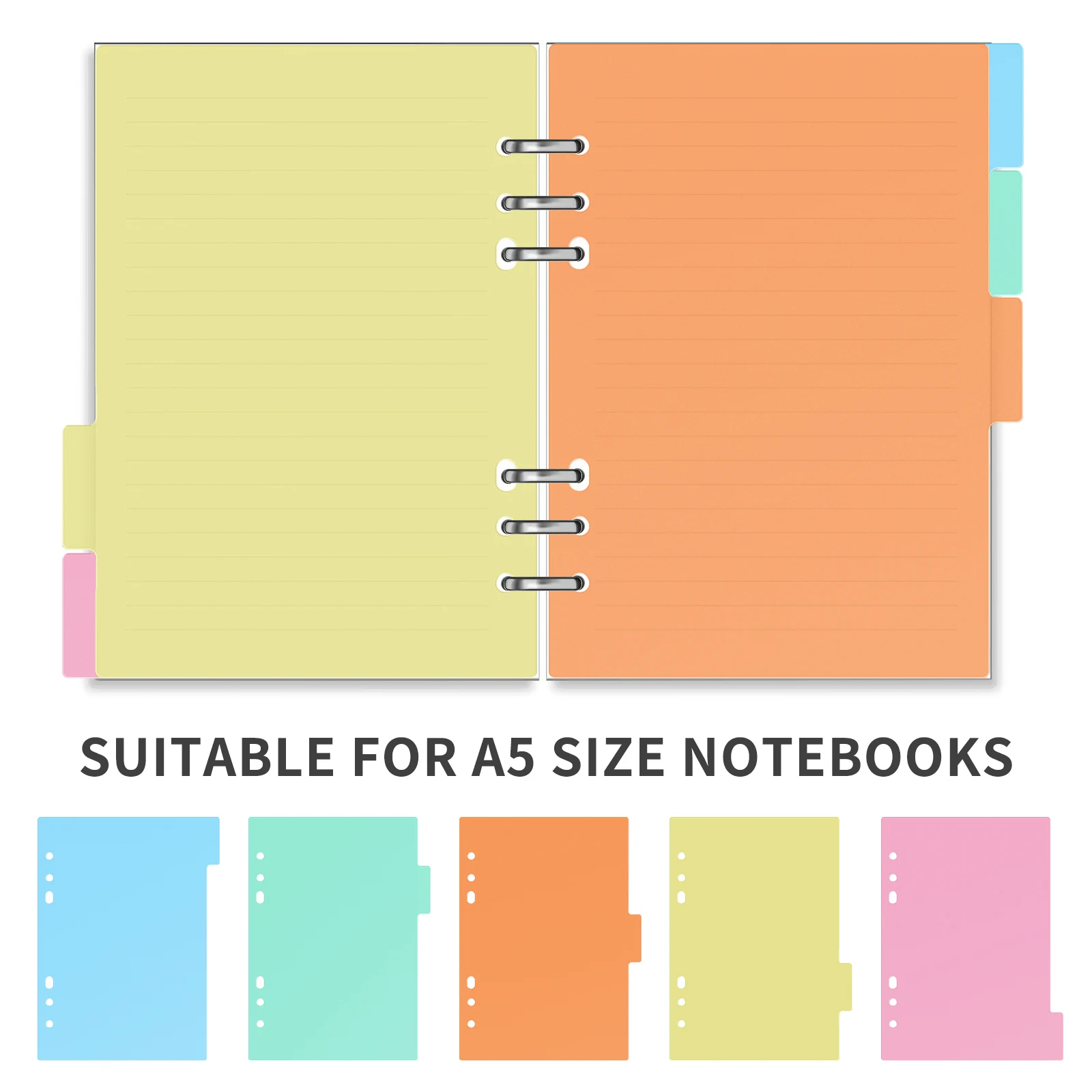 Pasta Binder com guias, Index Board, Card Dividers, pasta de arquivo, A5 Cute Assunto, Clips para Notebook, Artigos de papelaria, 10 pcs