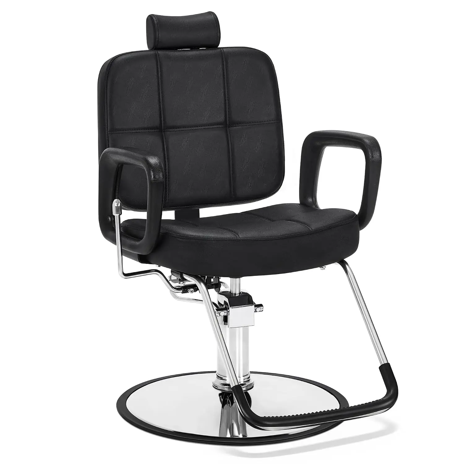 Black Hydraulic Reclining Barber Chair, 360° Swivel Padded Styling Chair with Sturdy Frame for Salon & Barbershop, Customized