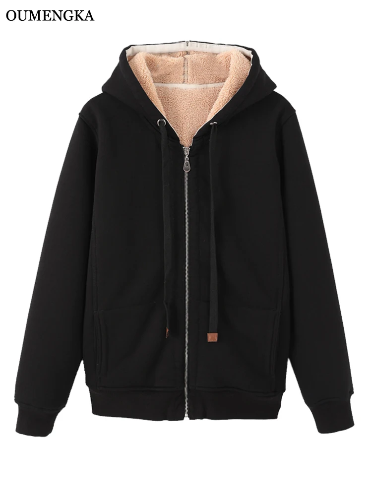 

OUMENKGA Woman's Thick and Warm Cotton Zip-Up Hoodies Female Hooded Pullovers Oversized Sweatshirts For Cold Winter M-4XL 5XL