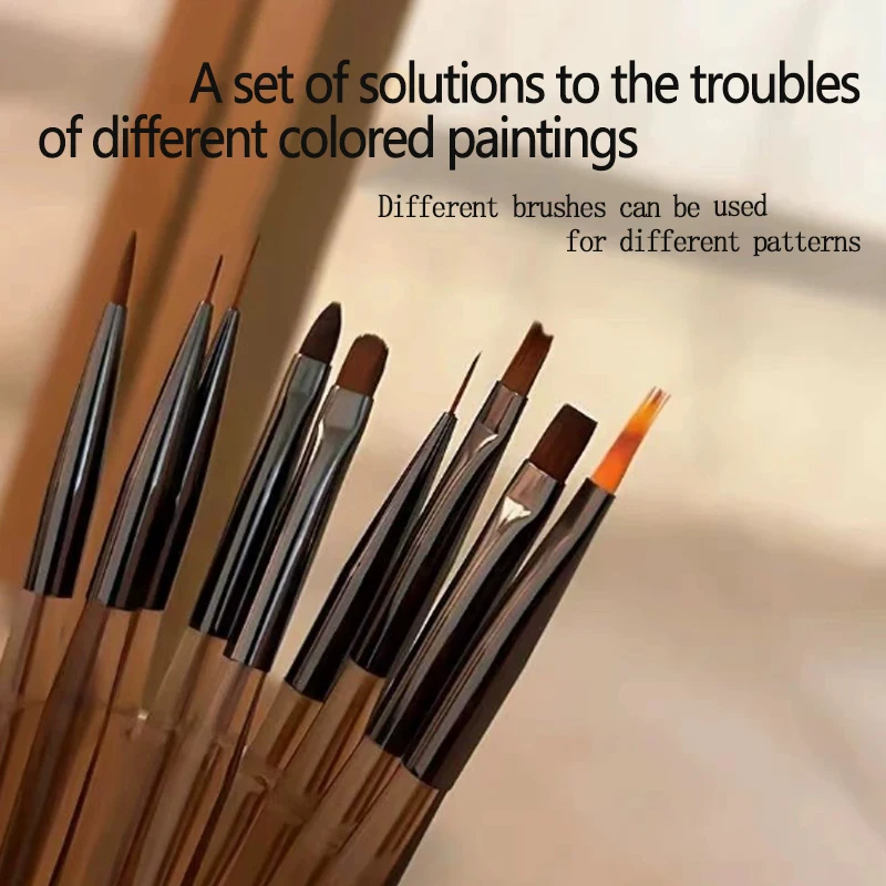 Stylish Handles Gel Nail Art Fine Line Painting Professional Home Use Tool^%^% Kit 9Pcs Nail Brush*& Set Detail Work Pens...