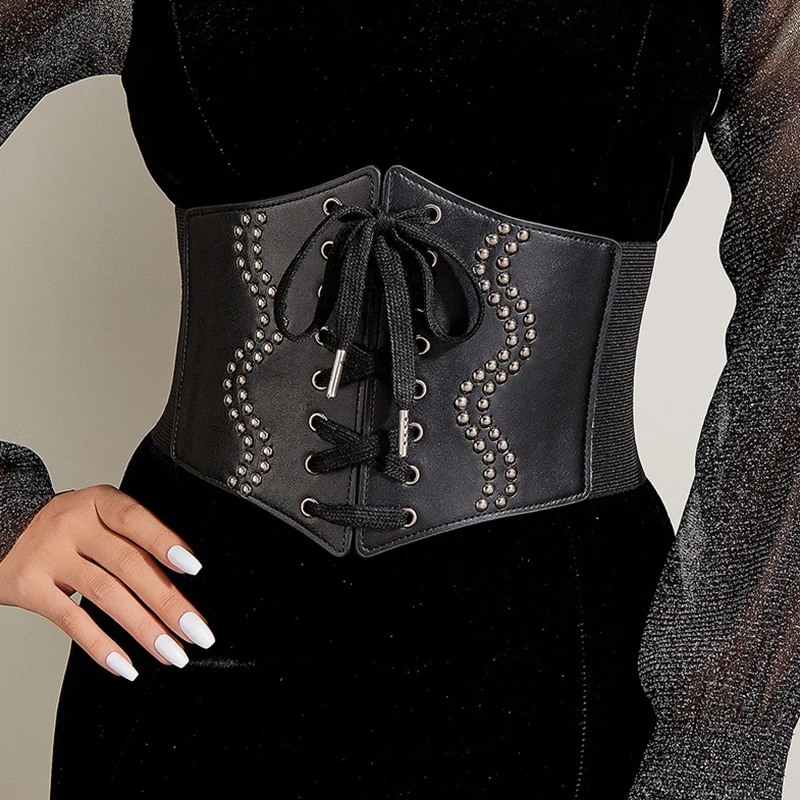 

European Court Style Women Cummerbunds Elegant Stretchy Waistband Wide Female Elastic Women's Leather Corset Belts