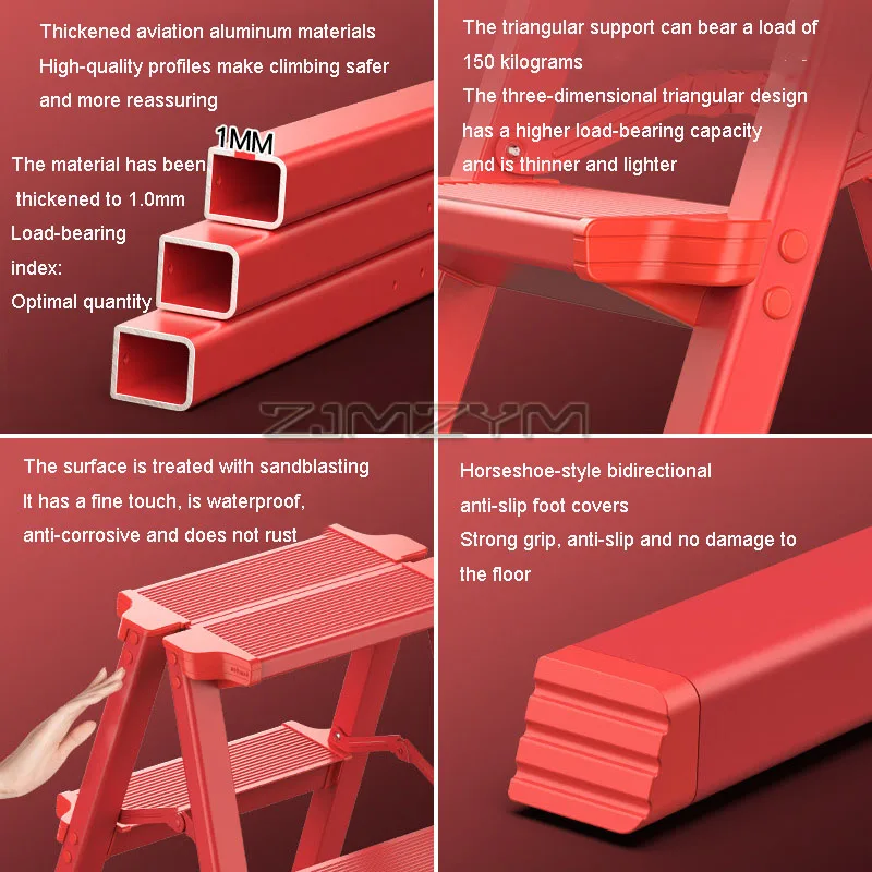 Stable Anti-slip Herringbone Ladder Double Sides Available Aluminum Alloy High Stools Thickened Folding Climbing Ladder Stool image 3