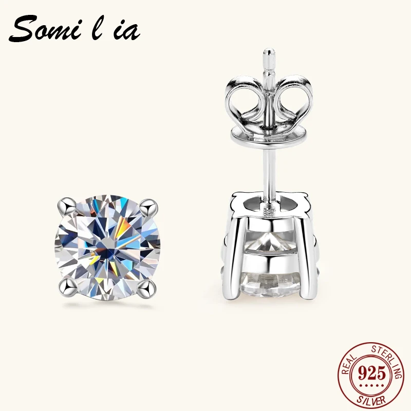 SOMILIA Minimalist Four Claw 5A Zircon Stud Earrings 925 Sterling Silver Bright Cut Gem Women Fine Jewelry