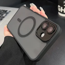 Magnetic Luxury Matte Translucent Armor Shockproof Case For iPhone 16 15 14 13 12 Pro Max Plus For Magsafe Wireless Charge Cover
